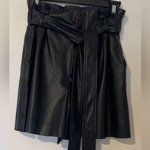 Zara Black High-Waist Faux Leather Paperbag Belted Shorts